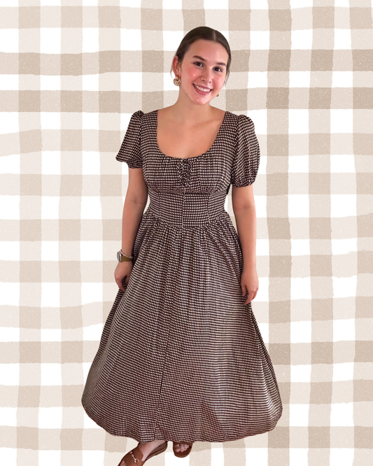 Gingham Corset Midi Dress | Brown + Multi