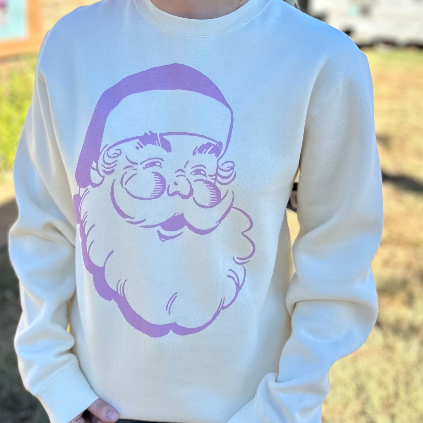 Santa Face Sweatshirt | Cream + Lilac