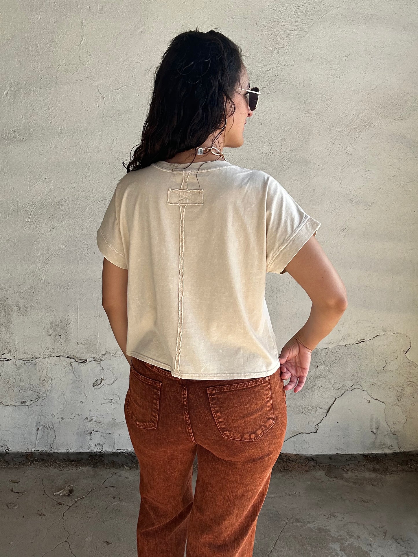 High Waist Garment Dyed Raw Hem Retro Wide | Pumpkin Spice