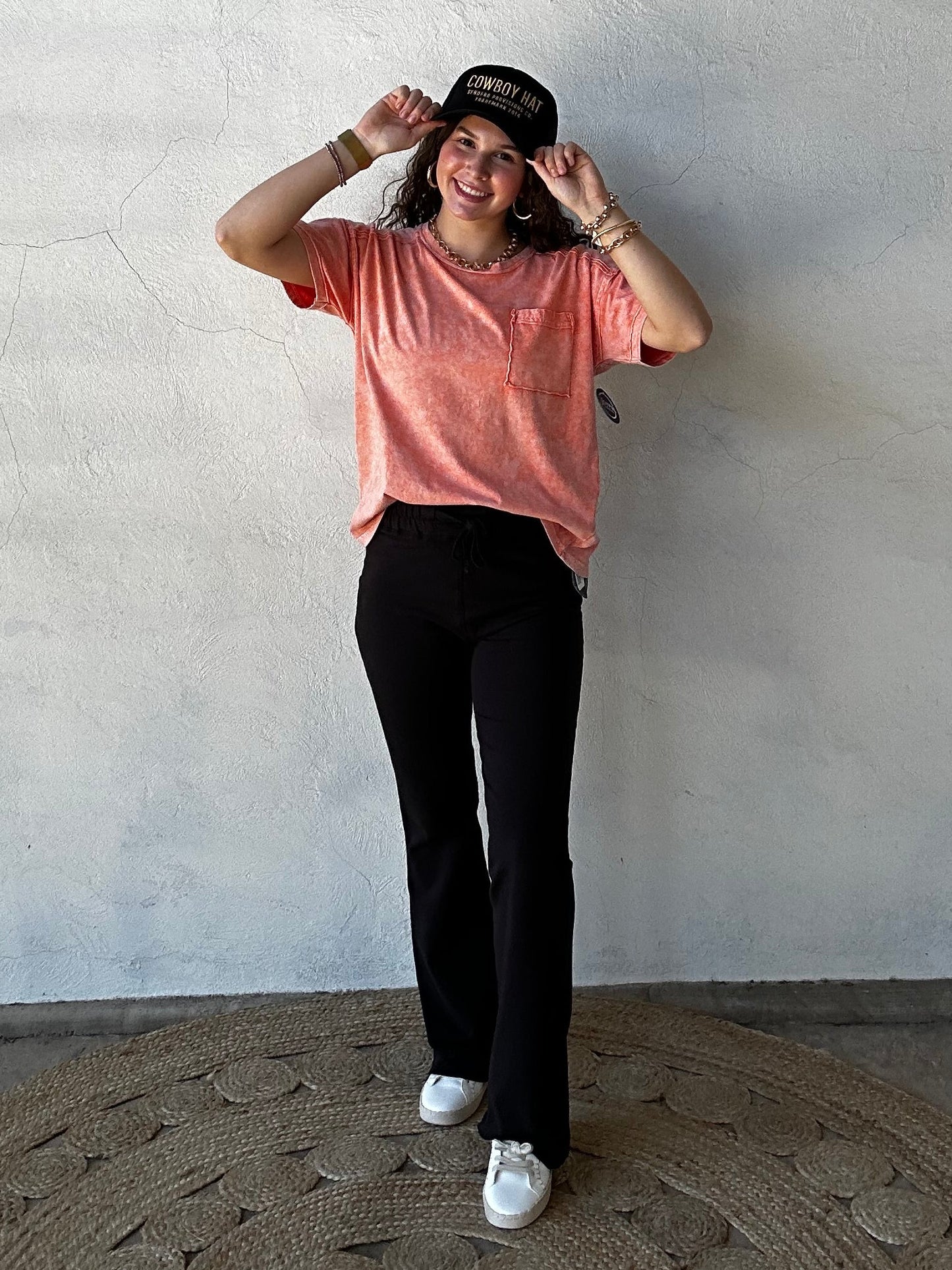 Raw Edge Short Sleeve Top w/ Chest Pocket | Washed Orange