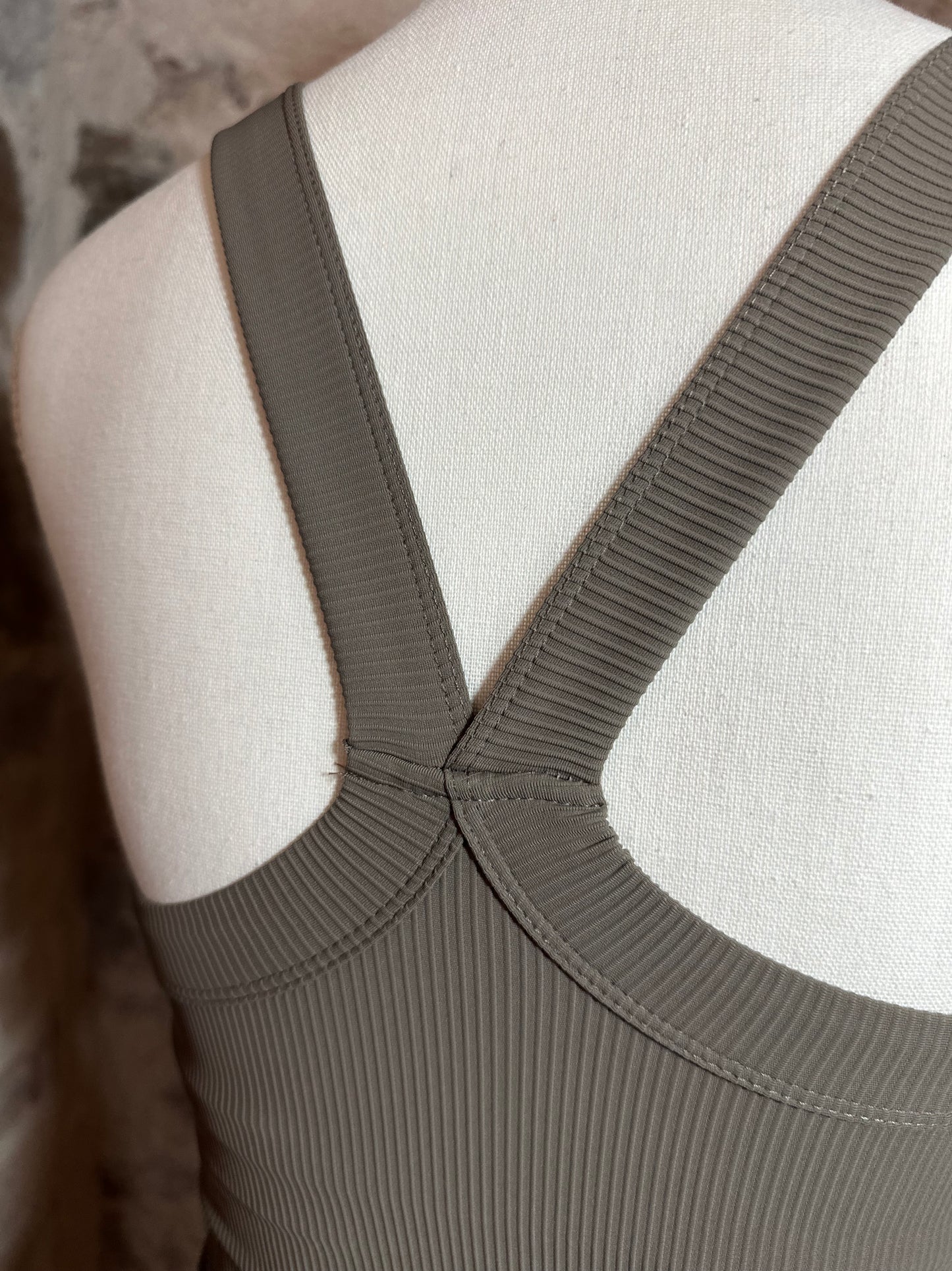 Nylon Ribbed Racerback Tank / Sports Bra | Brown