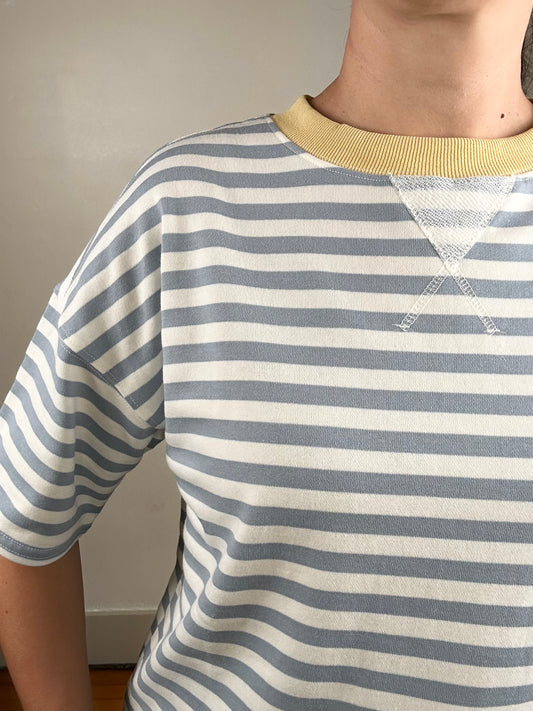 Stipe Color-block Short Sleeve Tee | Dusty Blue + Yellow