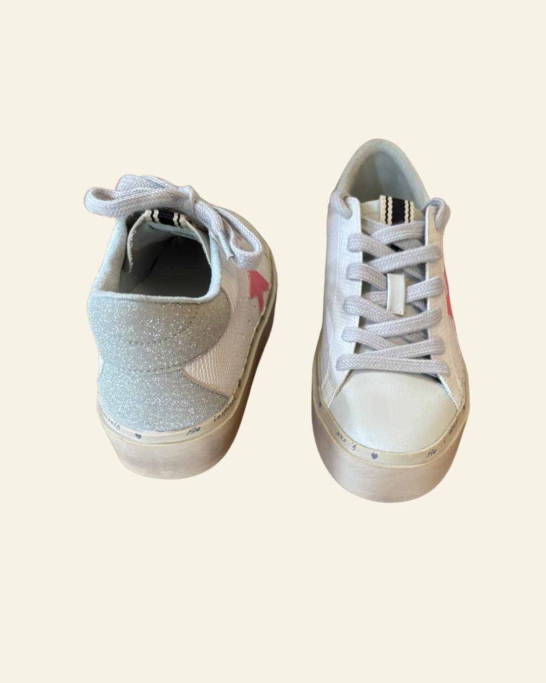 Reba Bone Lizard Sneaker | Bone + Pink Star