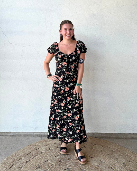 Front Tie Midi Dress | Black + Floral