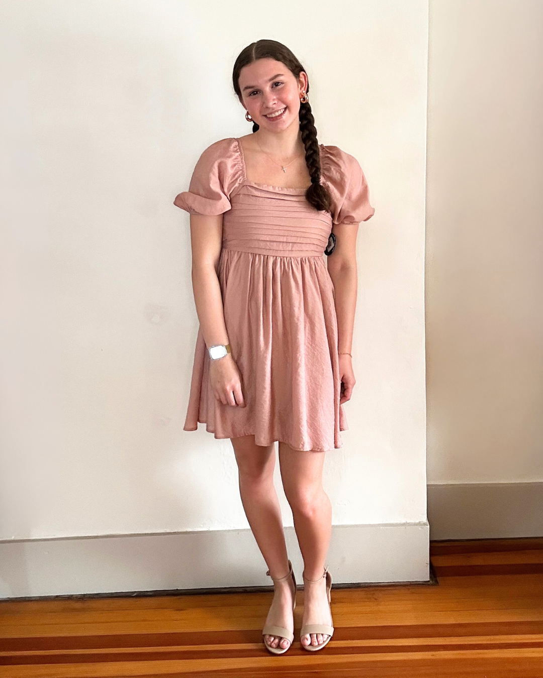 Pleated Top Mini Dress | Dusty Peach