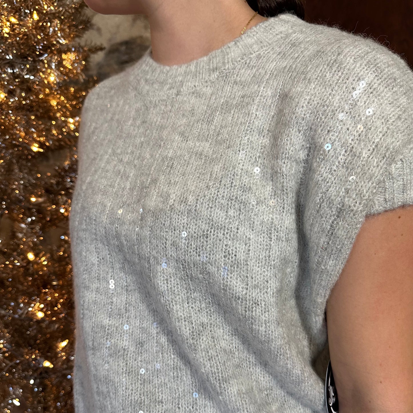 Tania Sequin Knit Top | Heather Grey