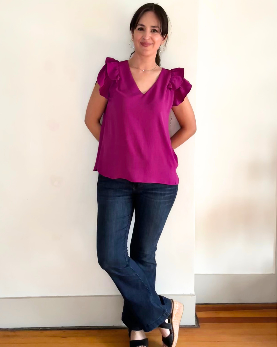 Double Flutter Sleeve Top | Purple