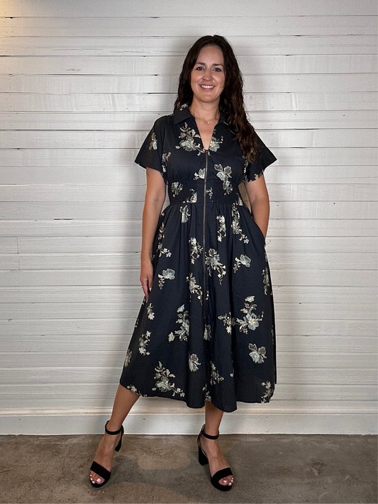 Harlow Midi Dress | Black Floral