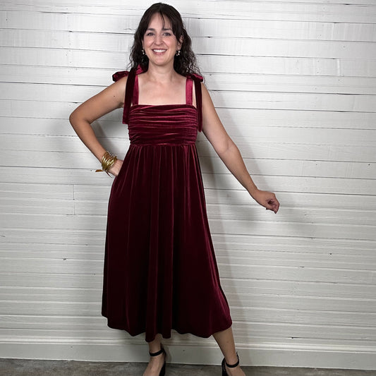 Velvet Holiday Midi Dress | Burgundy