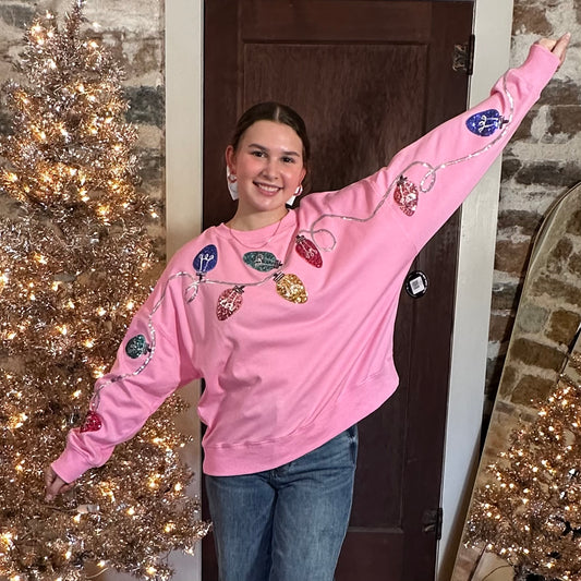Christmas Lights Oversized Sweatshirt | Pink
