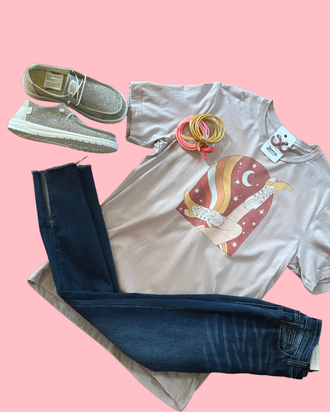 Cowgirl Boots Up Graphic Tee | Pink