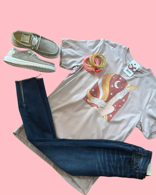 Cowgirl Boots Up Graphic Tee | Pink