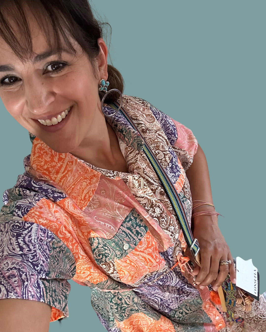 Paisley Patch Midi Dress | Orange + Purple + Multi