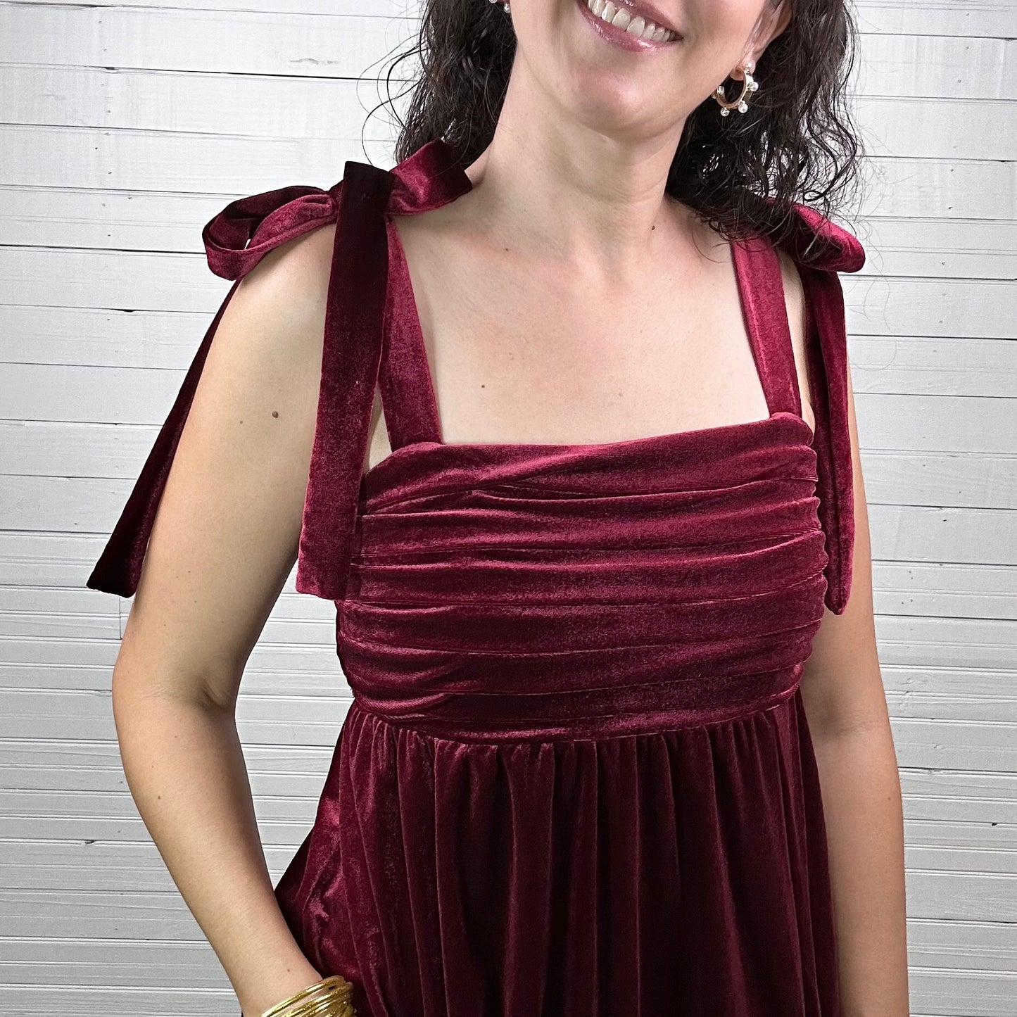 Velvet Holiday Midi Dress | Burgundy