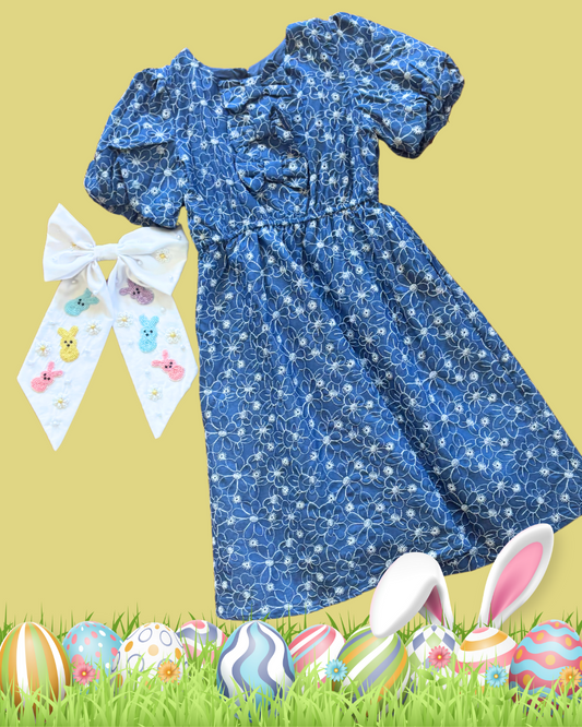 Miranda Dress | Girls | Denim + Embroidered Florals