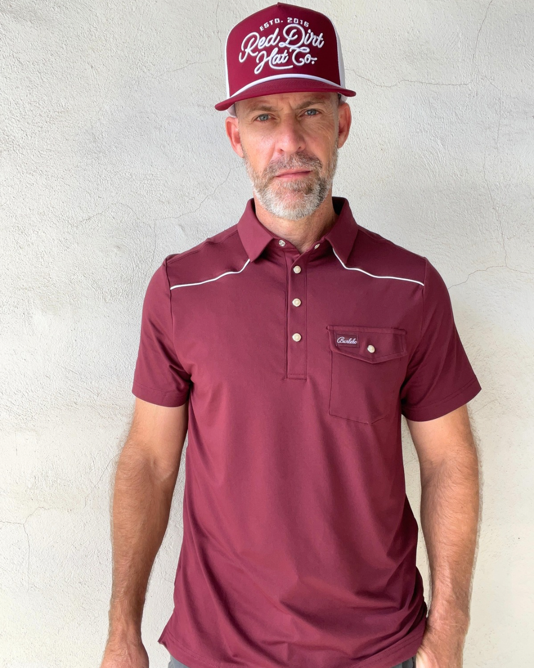 Burlebo | Pearl Snap Performance Polo | Maroon