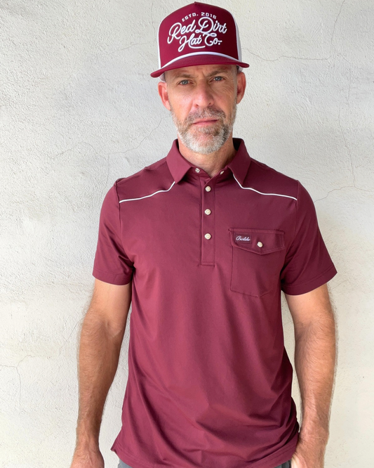 Burlebo | Pearl Snap Performance Polo | Maroon