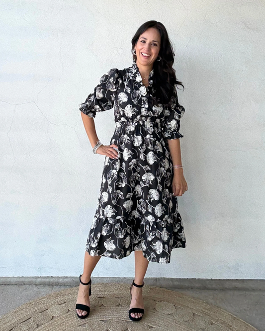 Paola Midi Dress | Black + White