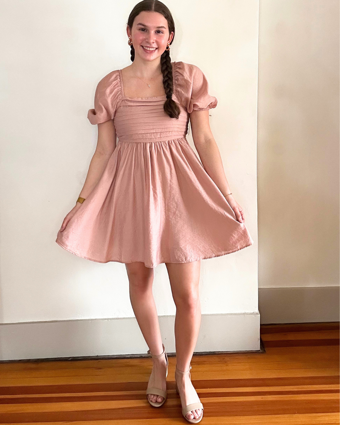 Pleated Top Mini Dress | Dusty Peach