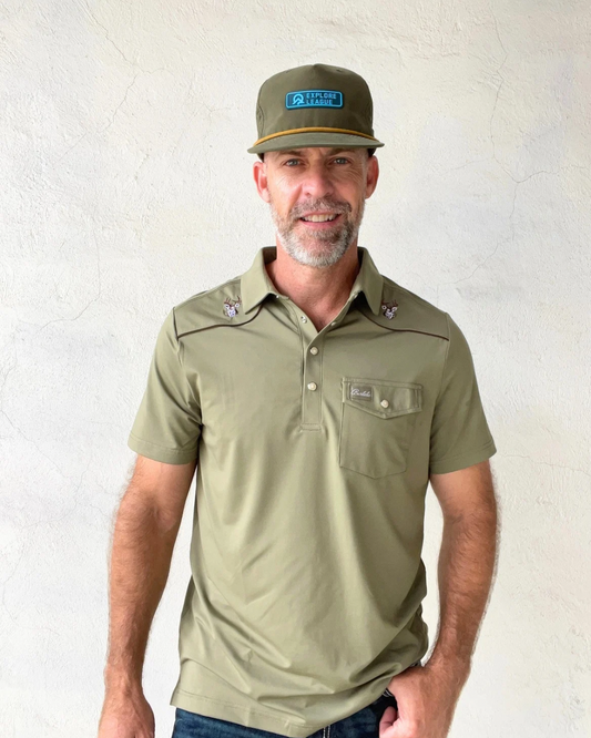 Burlebo | Pearl Snap Performance Polo | Green - Whitetail