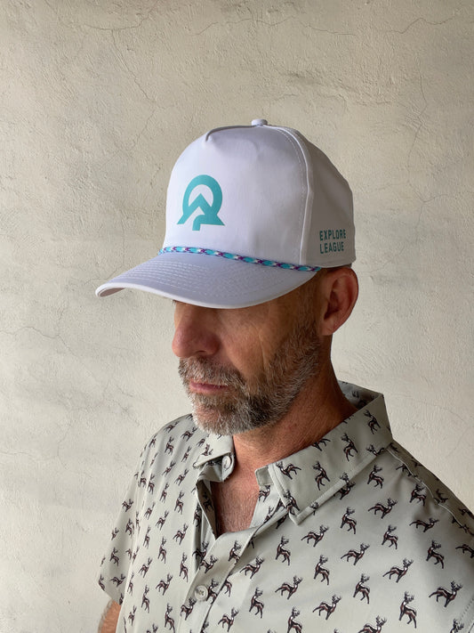 Explore League | White Cap | Blue Symbol Front, Blue Name Side