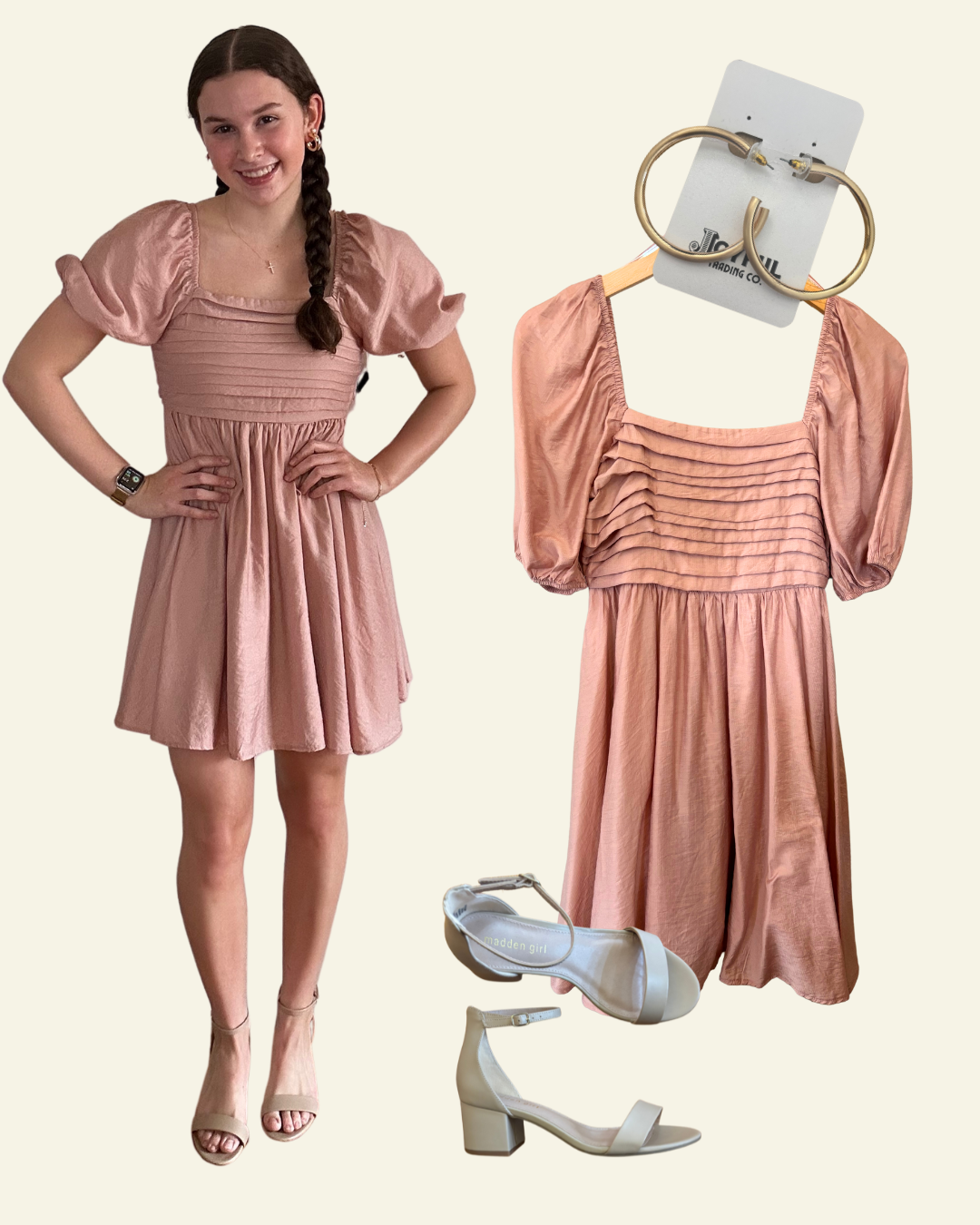 Pleated Top Mini Dress | Dusty Peach