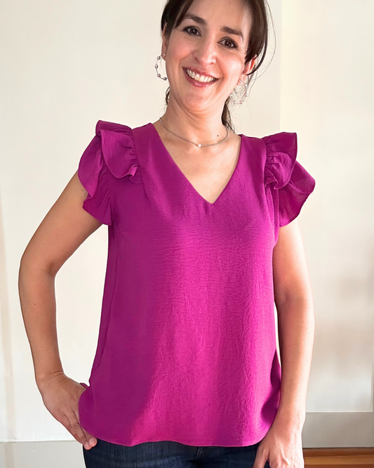 Double Flutter Sleeve Top | Purple