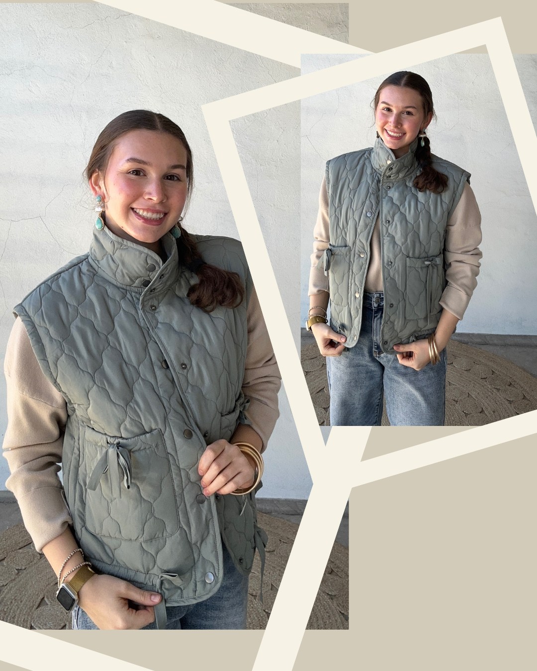 Rachel Quilted Puffer Vest | Dusty Sage