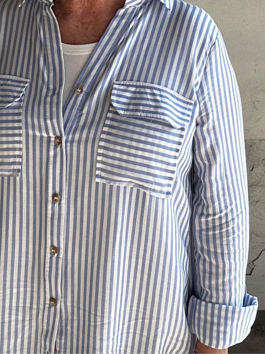 Striped Lightweight Button Down | Blue