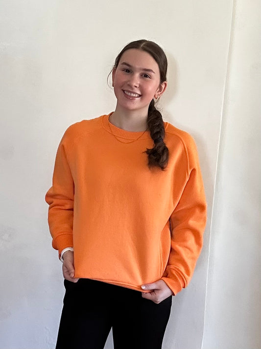 Fleece Round Neck Ribbed Side Sweatshirt | Light Orange