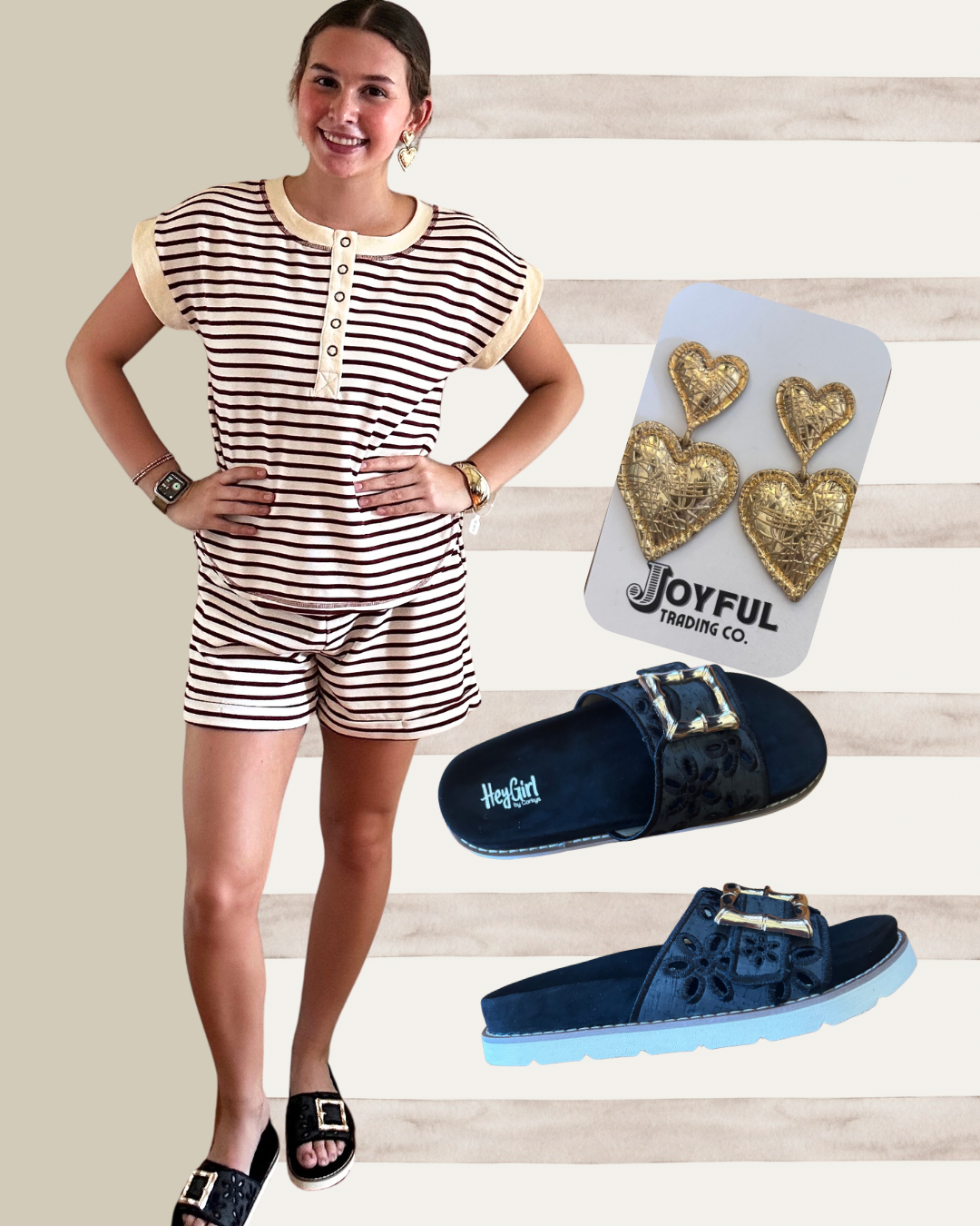 Stripe Set | Short Sleeve Top + Shorts | Burgundy