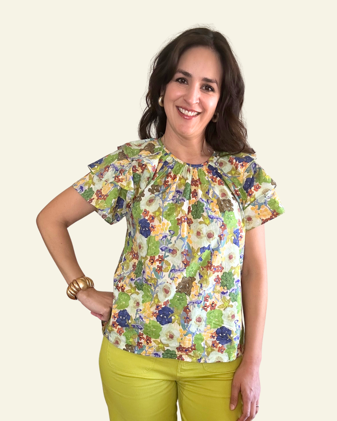 Floral ruffle sleeve top