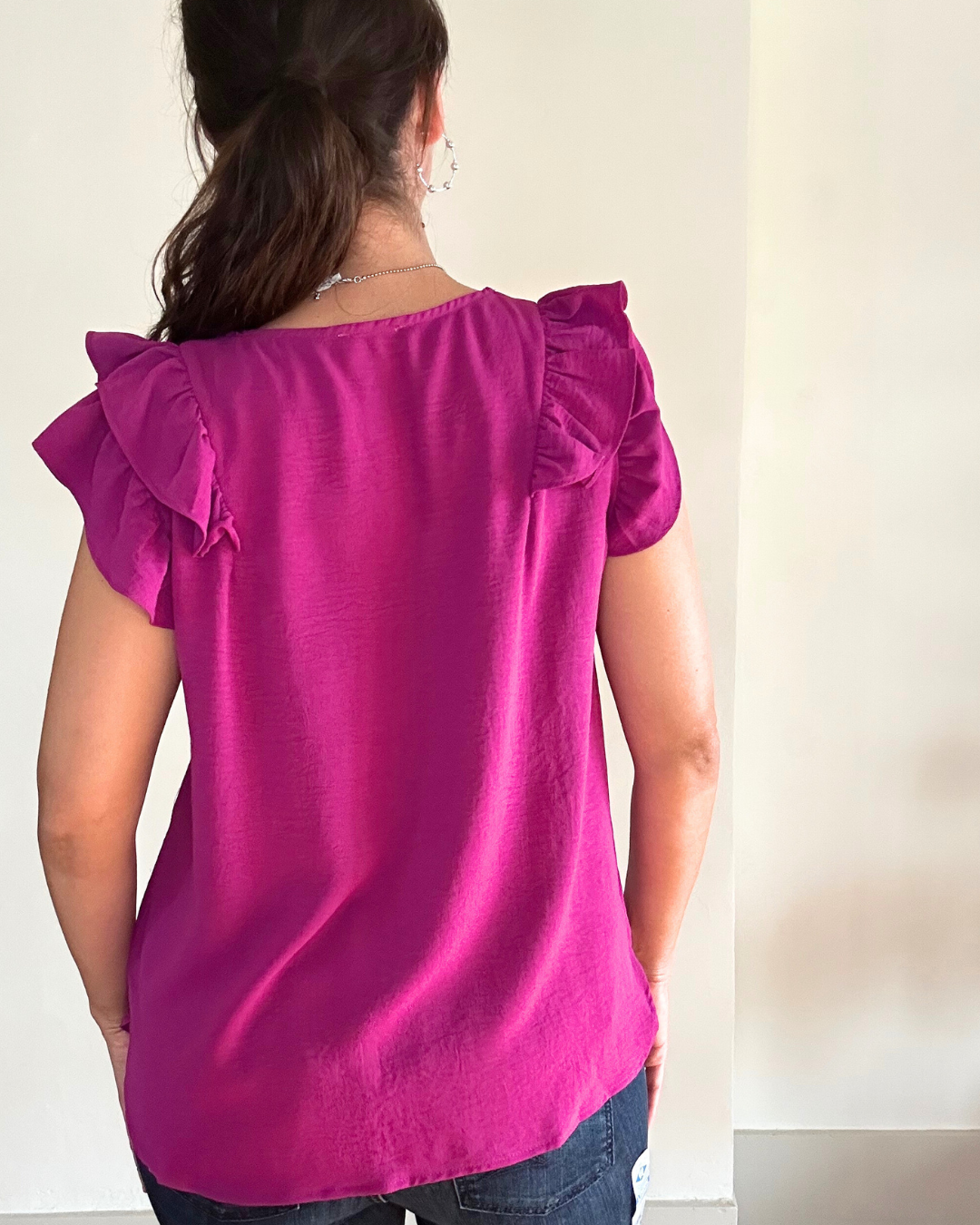 Double Flutter Sleeve Top | Purple
