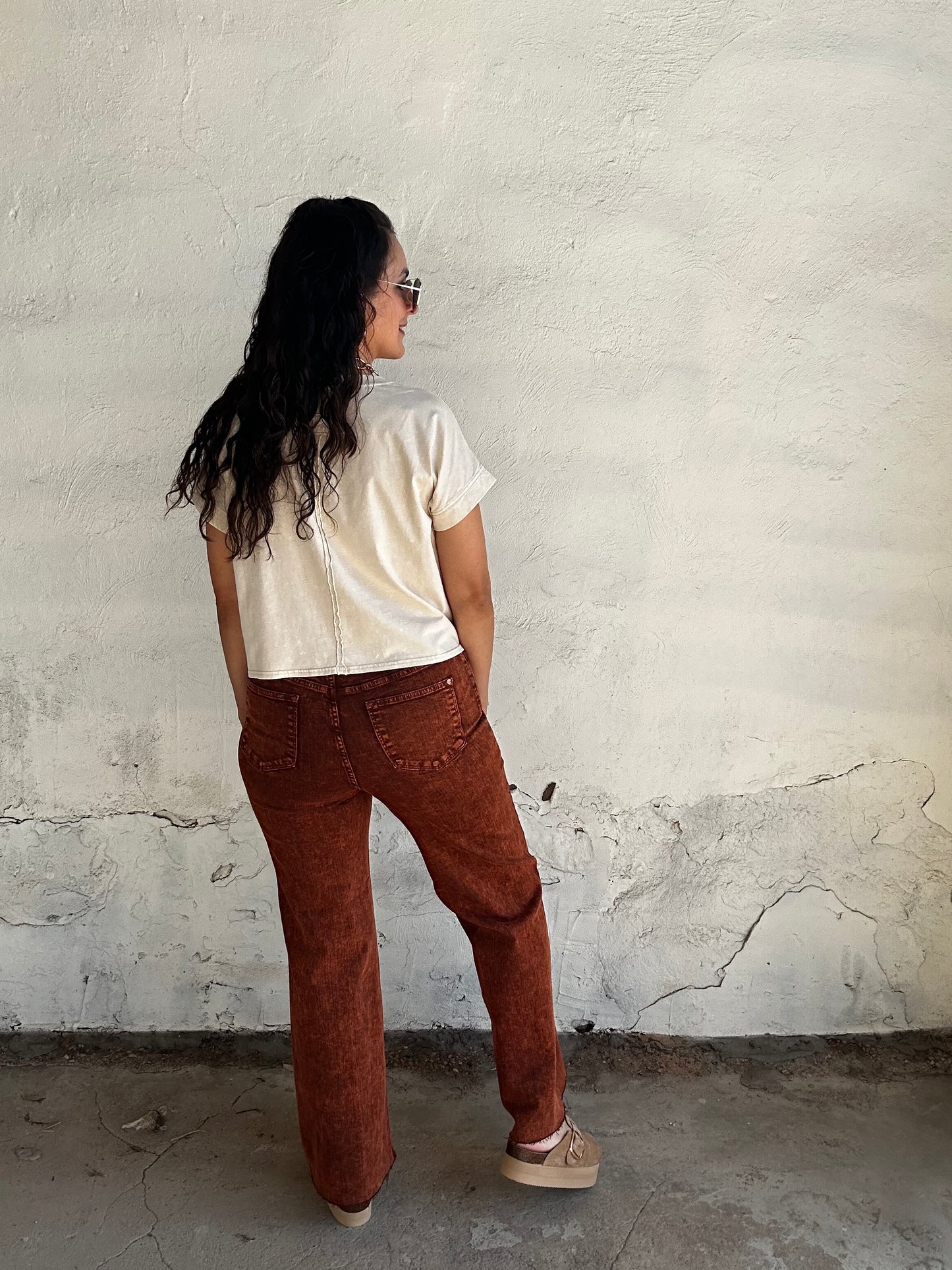 High Waist Garment Dyed Raw Hem Retro Wide | Pumpkin Spice