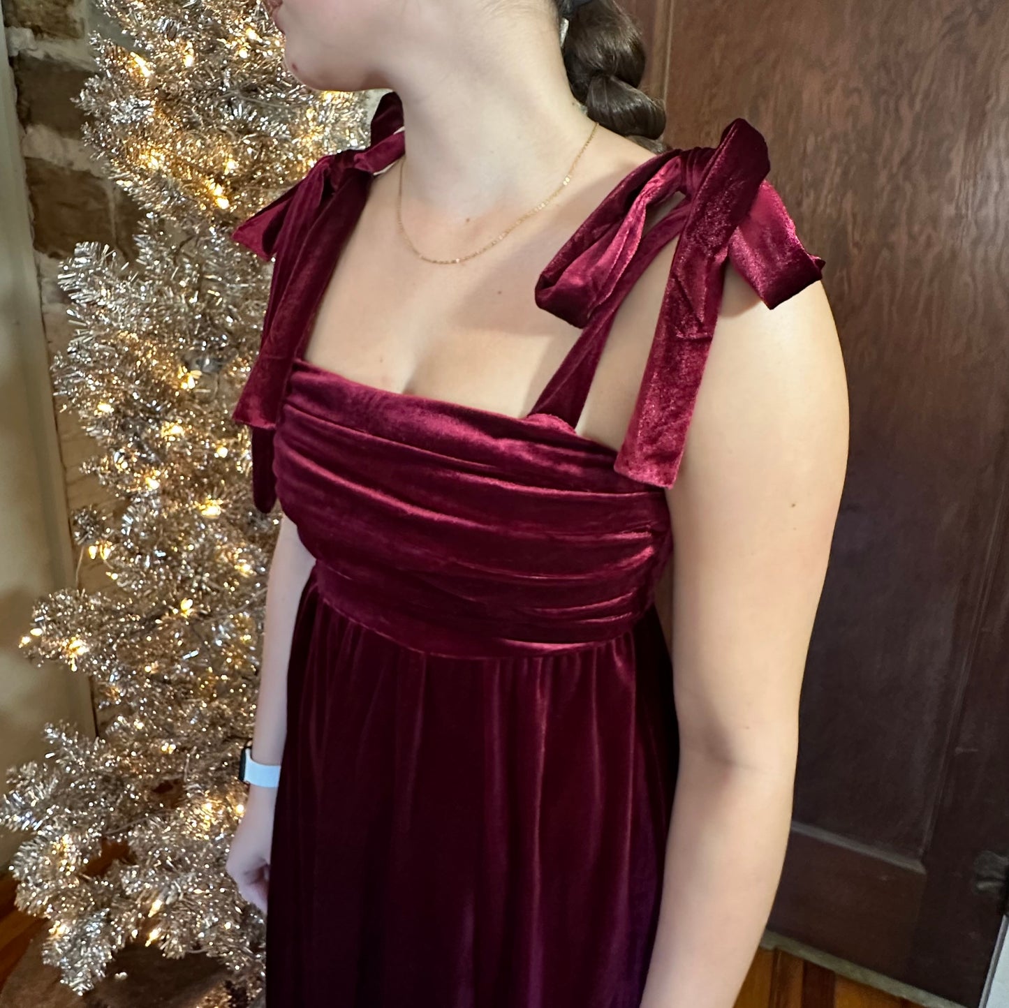 Velvet Holiday Midi Dress | Burgundy