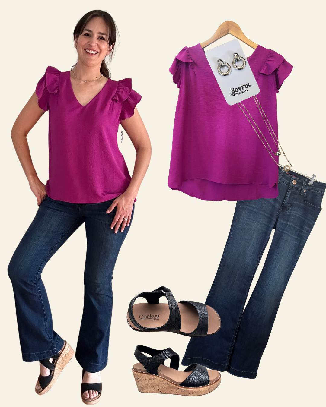 Double Flutter Sleeve Top | Purple