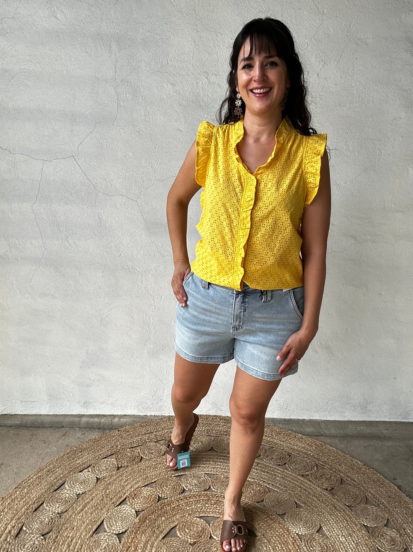 Sunshine Eyelet Ruffle Top | Yellow