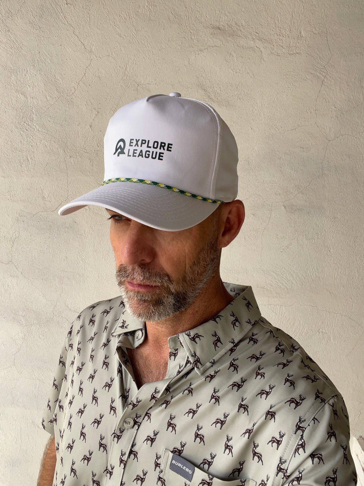 Explore League | White Cap | Green Symbol & Name Front