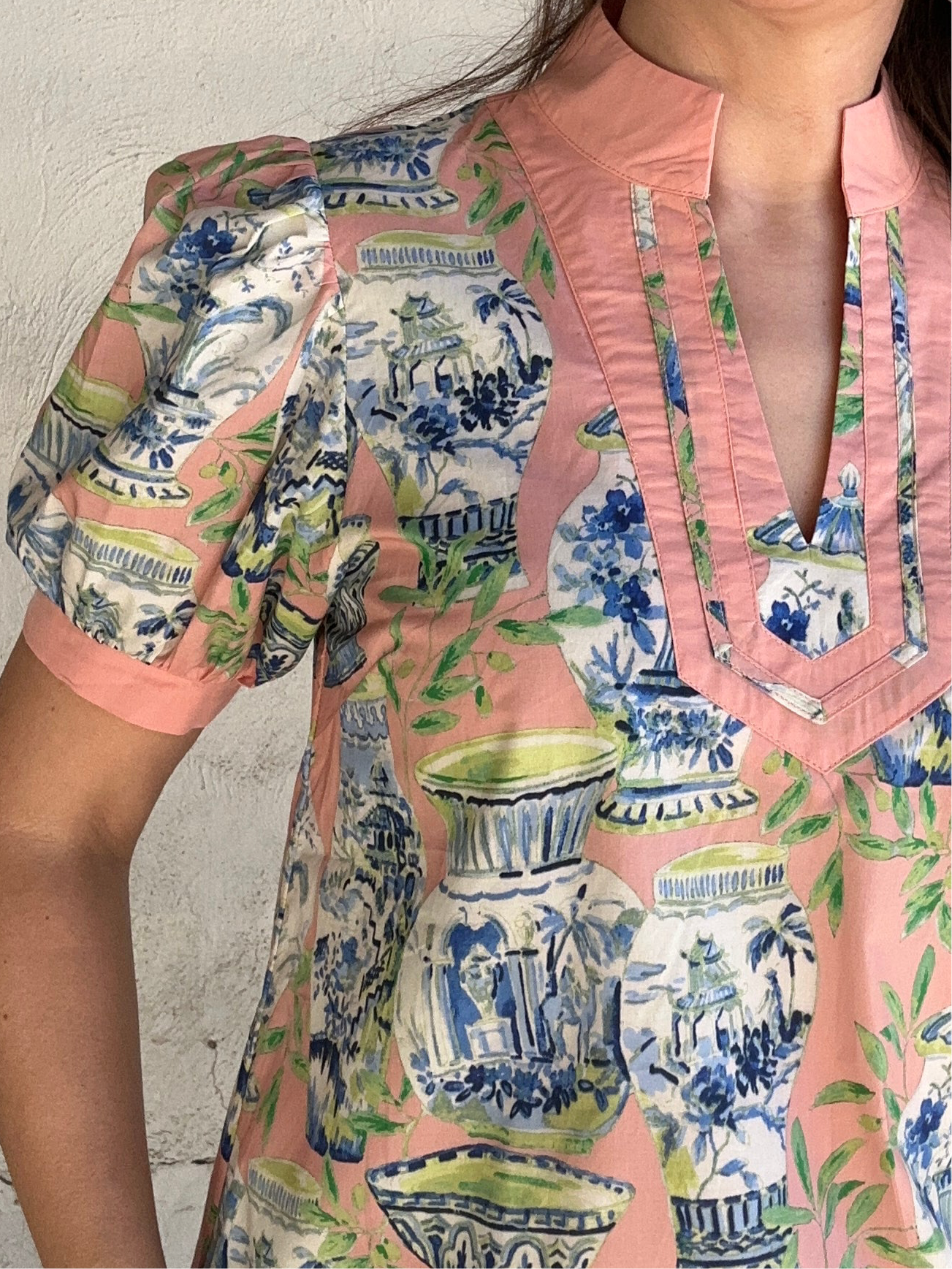 Chinoiserie Short Sleeve Top | Coral Mix