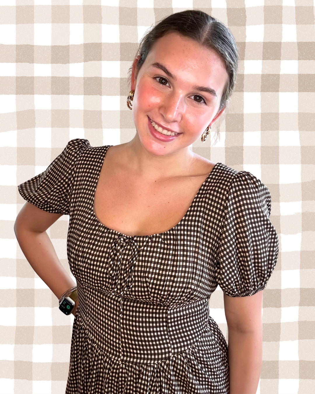 Gingham Corset Midi Dress | Brown + Multi