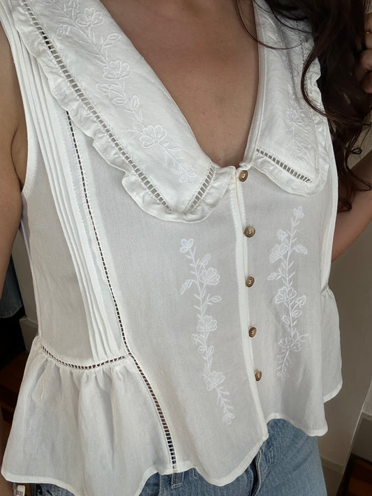Lindsey Sleeveless + Collared Top | Off White