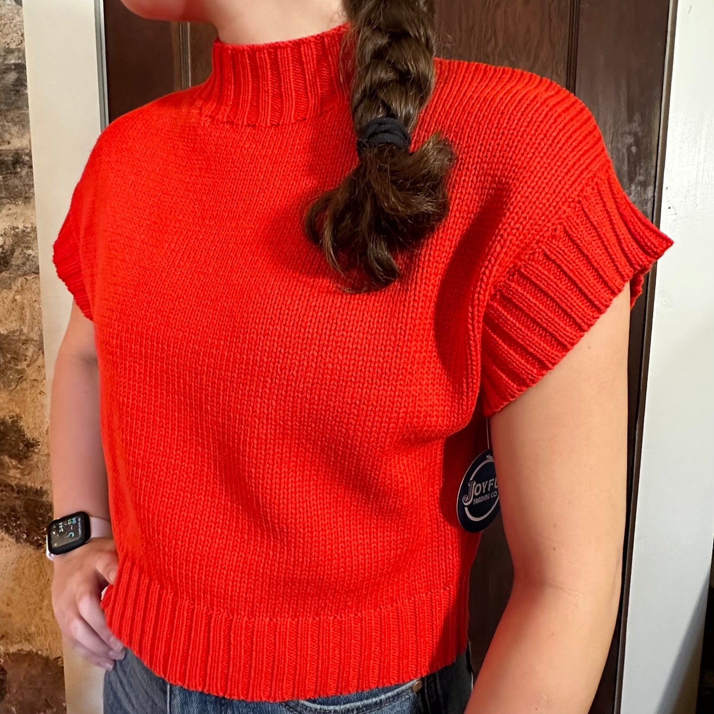 Poppy Short Sleeve Sweater Top | Tomato Red