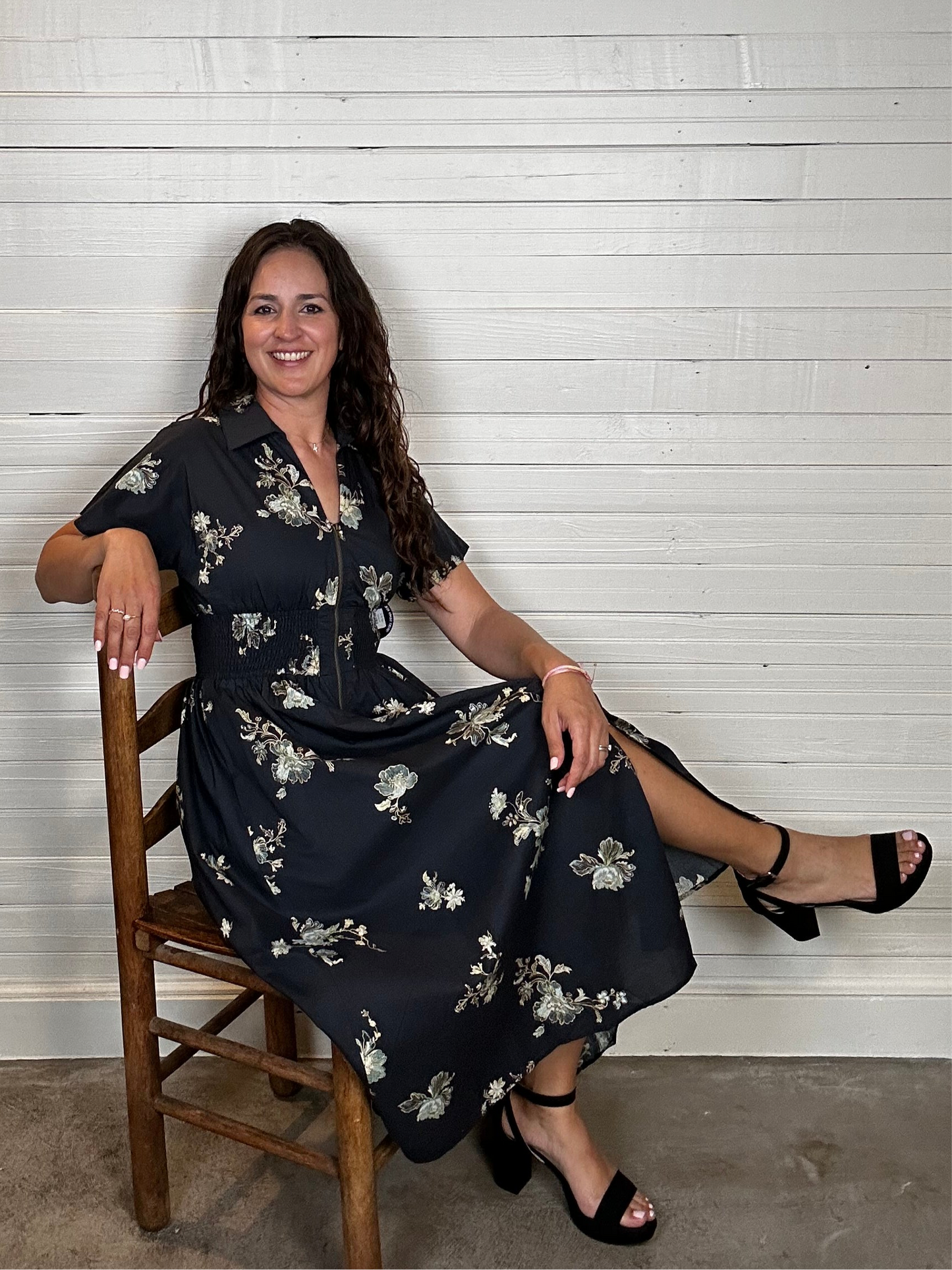 Harlow Midi Dress | Black Floral