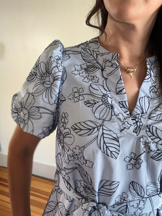 Embroidered Garden Midi Dress | Blue