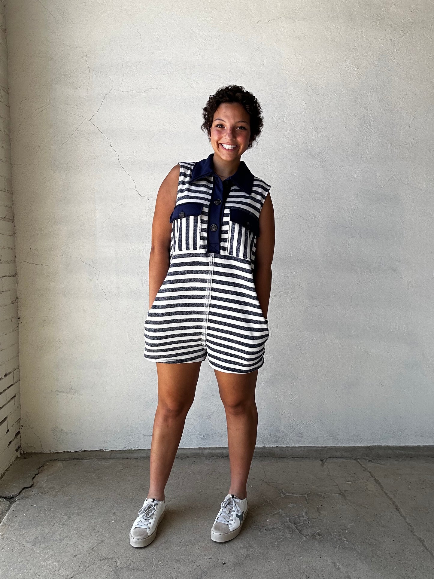 Sail Away Romper | Navy + Ivory