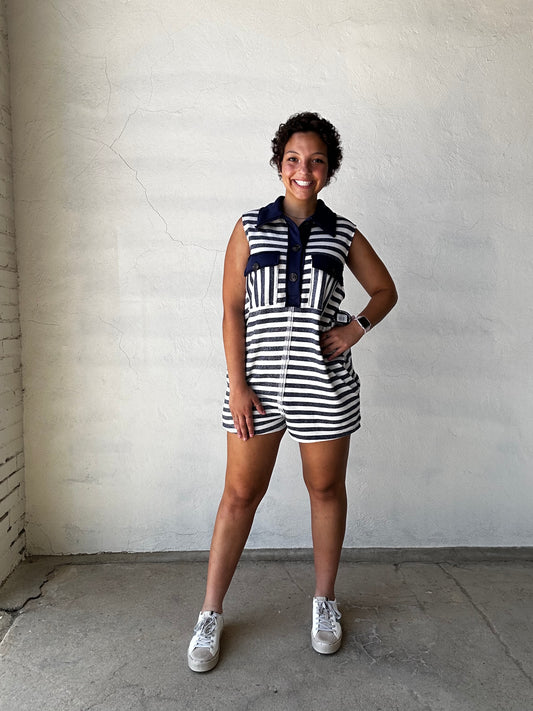 Sail Away Romper | Navy + Ivory