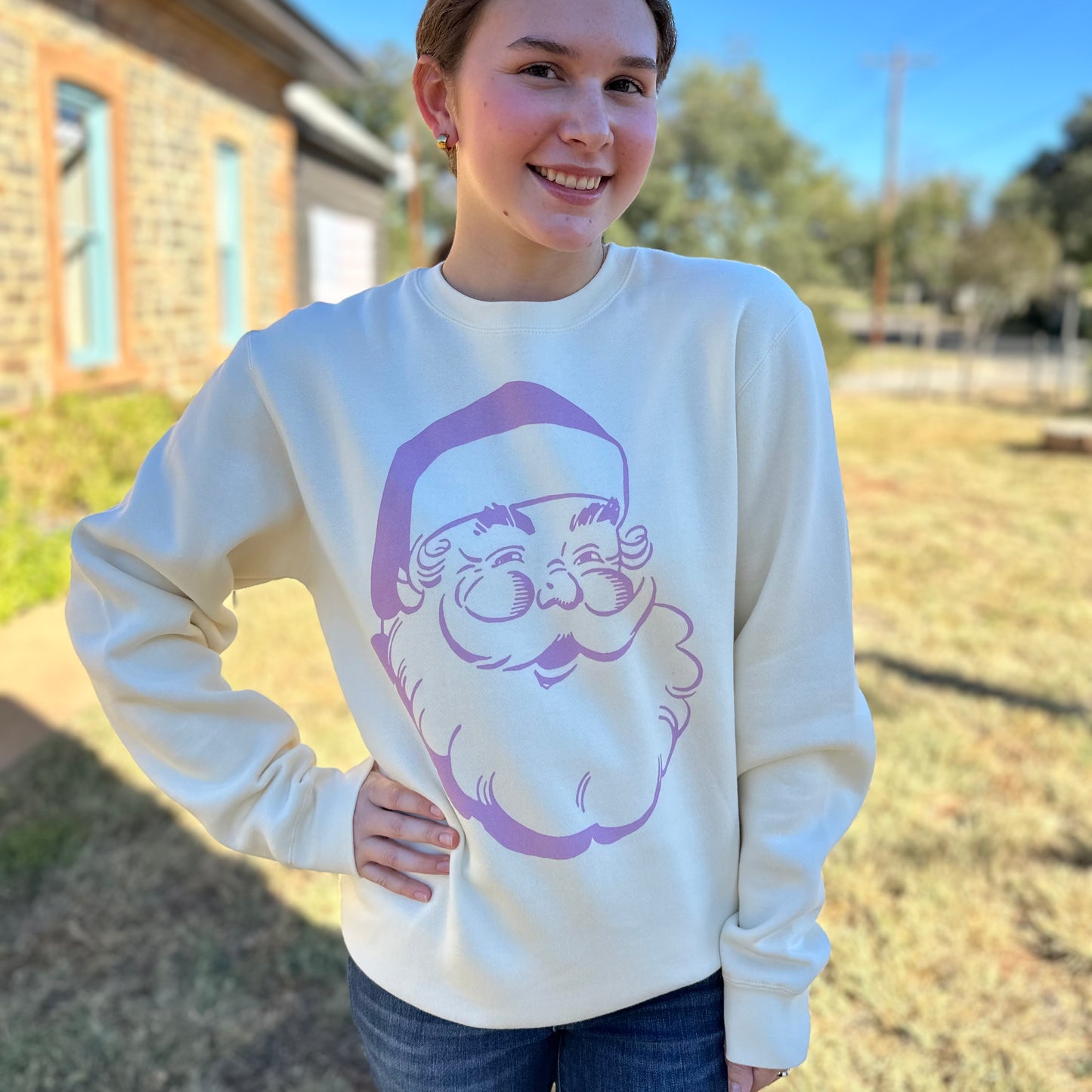 Santa Face Sweatshirt | Cream + Lilac