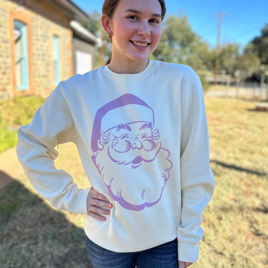 Santa Face Sweatshirt | Cream + Lilac