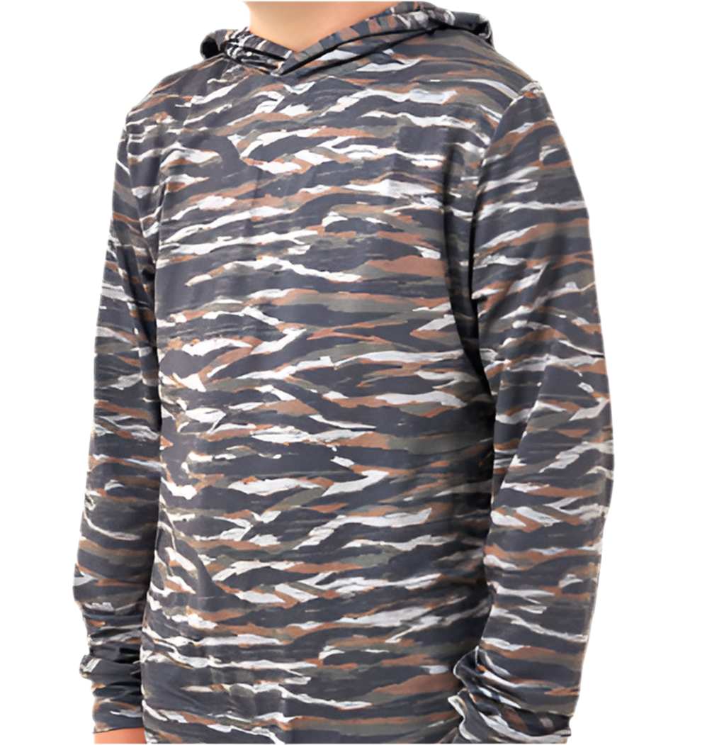 Burlebo | YOUTH Performance Hoodie | Tiger Stripe Camo - Wetland