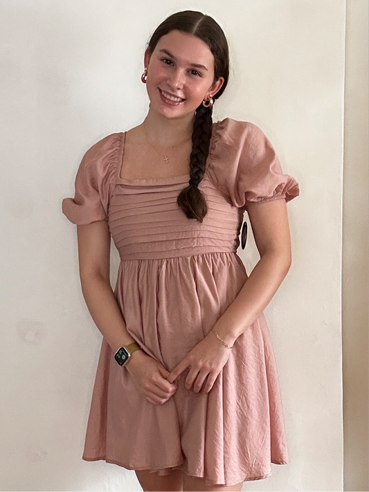 Pleated Top Mini Dress | Dusty Peach